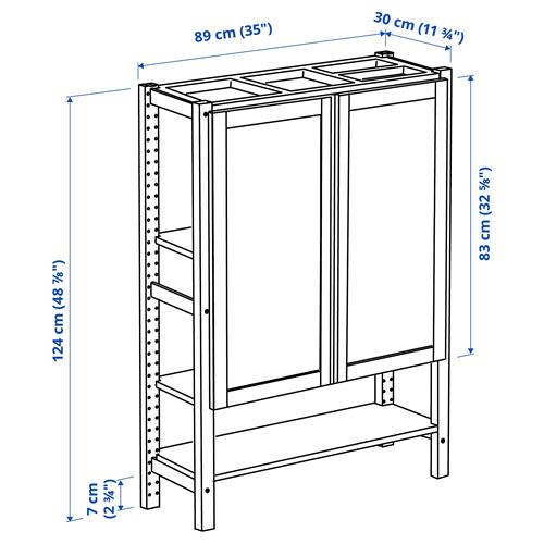 IKEA - IVAR, shelf unit with door, pine-felt, 89x30x124 cm