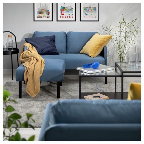 IKEA - GLOSTAD, 2-seat sofa and pouffe, knisa medium blue