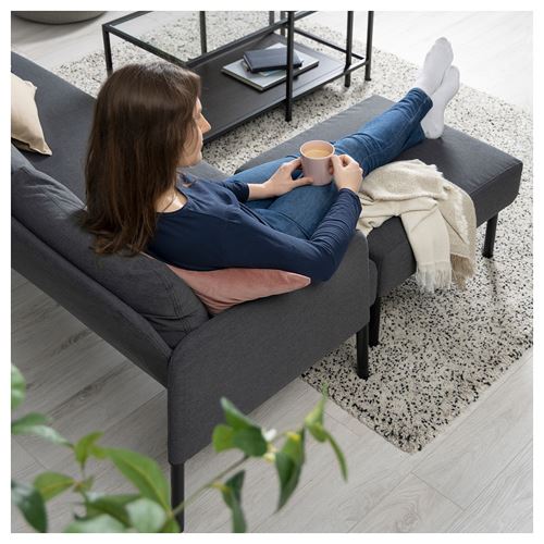 IKEA - GLOSTAD, 2-seat sofa and pouffe, knisa dark grey