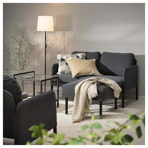 IKEA - GLOSTAD, 2-seat sofa and pouffe, knisa dark grey