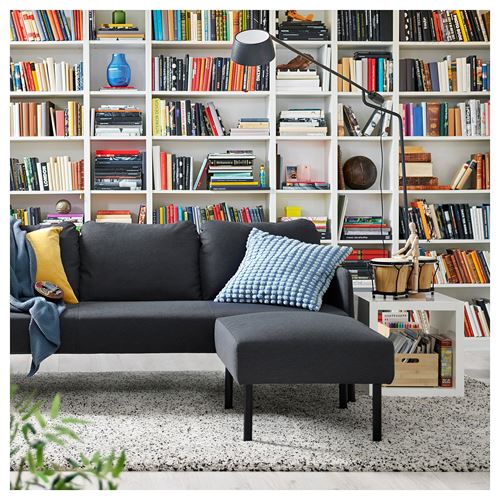IKEA - GLOSTAD, uzanma koltuklu 3'lü kanepe, knisa koyu gri
