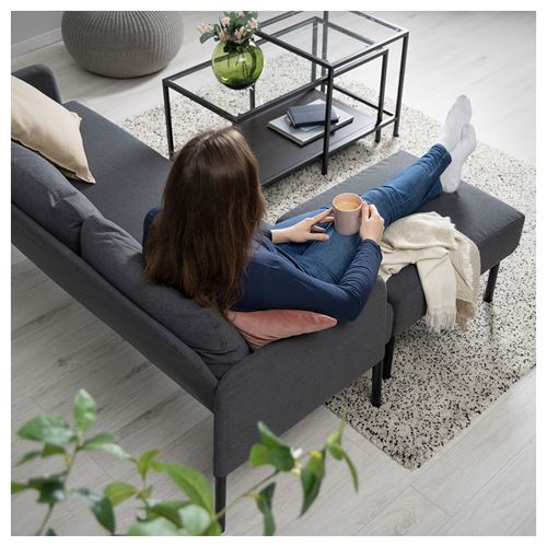 IKEA - GLOSTAD, uzanma koltuklu 3'lü kanepe, knisa koyu gri