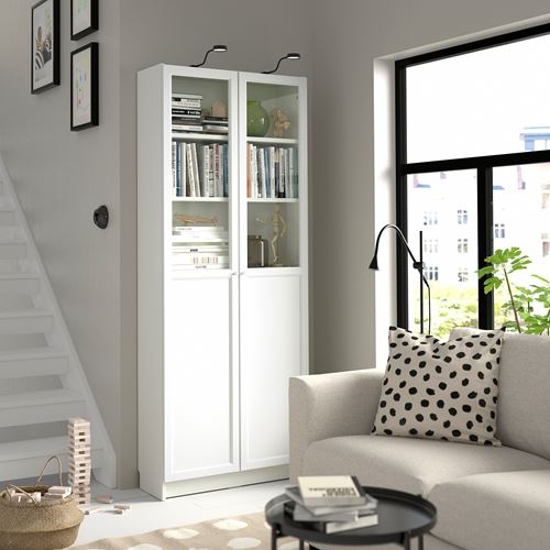 IKEA - BILLY, bookcase with glass/panel doors, white, 80x30x202 cm