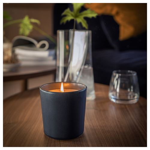 IKEA - FRUKTSKOG, scented candle in pot, black-turquoise, 50 hr