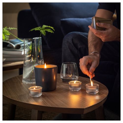 IKEA - FRUKTSKOG, kokulu tealight mum, siyah-turkuaz, 3.5 saat