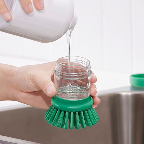 IKEA - VIDEVECKMAL, dish-washing brush with dispenser, high-gloss green