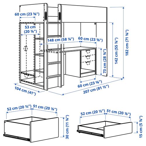 IKEA - SMASTAD, bunk bed, white/birch, 90x200 cm