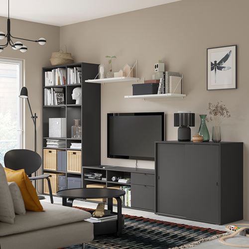 IKEA - VIHALS, tv storage unit, dark grey, 337x47x200 cm