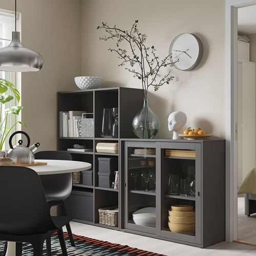 IKEA - VIHALS, glass-door cabinet, dark grey, 190x37x140 cm