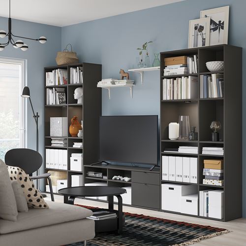 IKEA - VIHALS, tv storage unit, dark grey, 337x37x200 cm