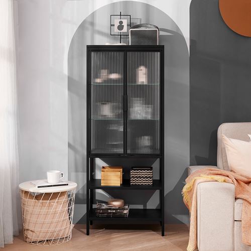 IKEA - MOSSJÖN, glass-door cabinet, anthracite-reeded glass, 60x34x146 cm