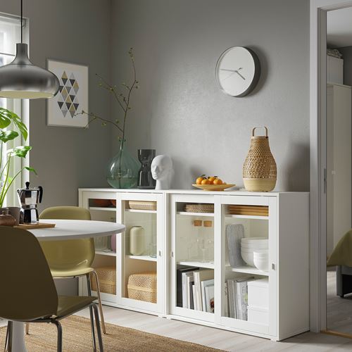 IKEA - VIHALS, sliding door-cabinet, white/glass, 190x37x90 cm