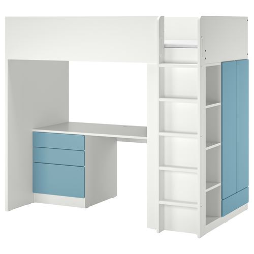 IKEA - SMASTAD, bunk bed, white-blue, 90x200 cm