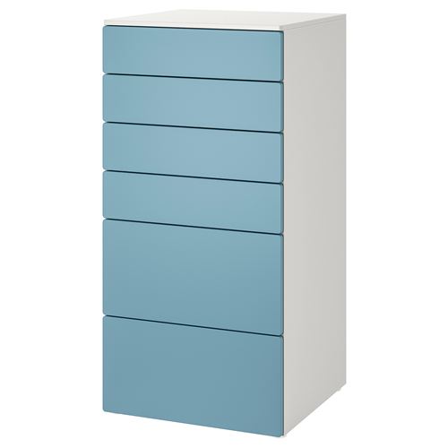 IKEA - PLATSA/SMASTAD, children's chest of drawers, white-blue, 60x57x123 cm