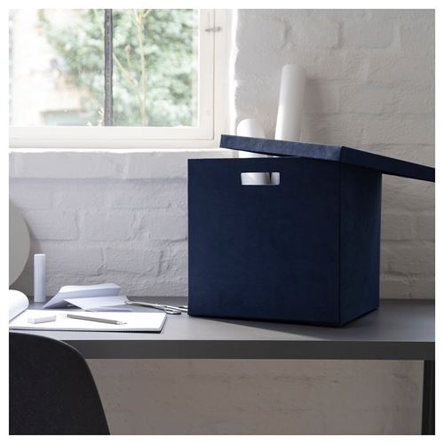 IKEA - GJATTA, box with lid, velvet dark blue, 32x35x32 cm