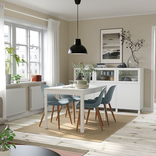 IKEA - EKEDALEN/GRÖNSTA, dining set, white/grey-turquoise, 4 chairs