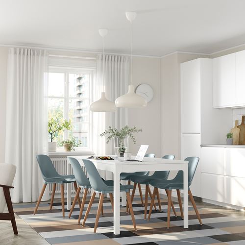 IKEA - EKEDALEN/GRÖNSTA, dining set, white-grey/turquoise, 6 chairs