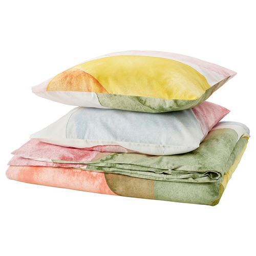 IKEA - OLYMPTISTEL, double quilt cover and 2 pillowcases, multicolour, 240x220/50x60 cm