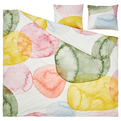 IKEA - OLYMPTISTEL, double quilt cover and 2 pillowcases, multicolour, 240x220/50x60 cm