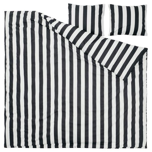 IKEA - SLANHÖSTMAL, double quilt cover and 2 pillowcases, black-white, 240x220/50x60 cm