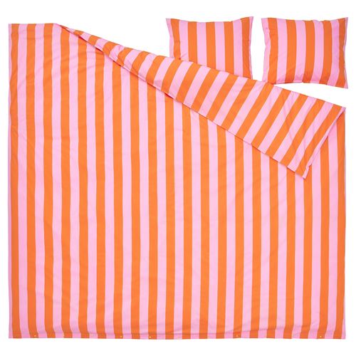 IKEA - SLANHÖSTMAL, double quilt cover and 2 pillowcases, orange/pink, 240x220/50x60 cm