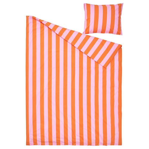 IKEA - SLANHÖSTMAL, single duvet cover sets, orange/pink, 150x200/50x60 cm