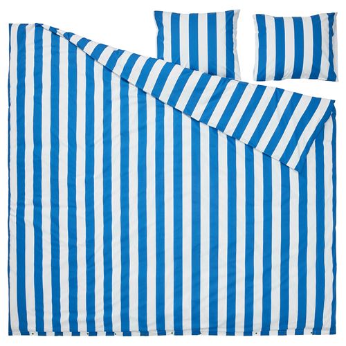 IKEA - SLANHÖSTMAL, double quilt cover and 2 pillowcases, blue-white, 240x220/50x60 cm