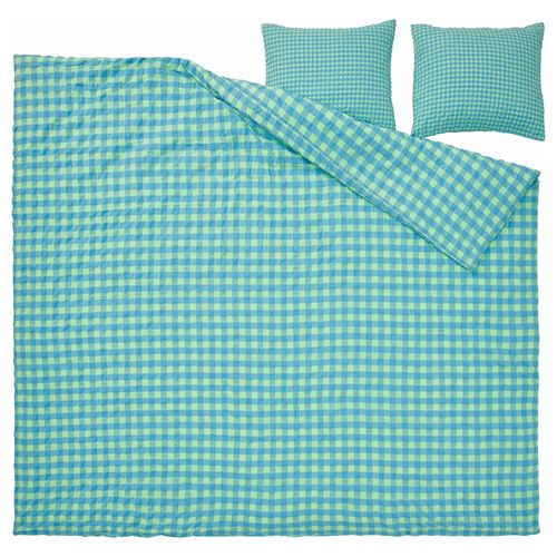 IKEA - RAGBLOMMA, double quilt cover and 2 pillowcases, light green-light blue, 240x220/50x60 cm