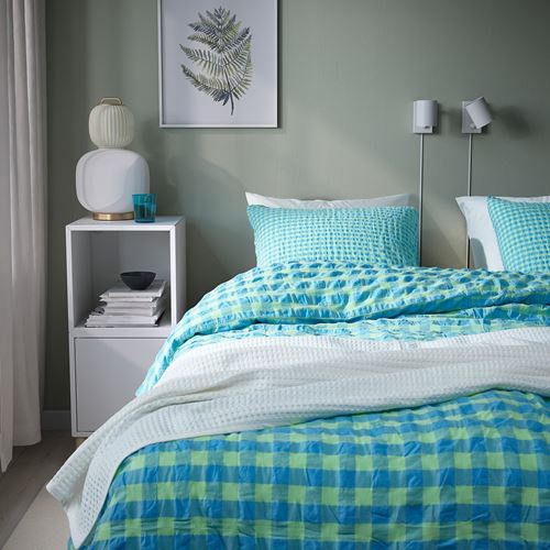 IKEA - RAGBLOMMA, double quilt cover and 2 pillowcases, light green-light blue, 240x220/50x60 cm