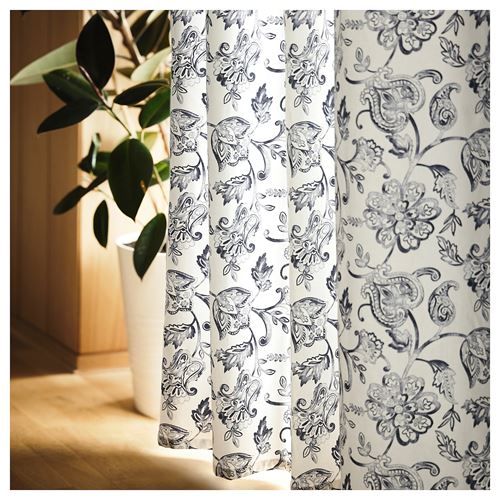 IKEA - DOVREFIBBLOR, background curtain, 1 pair, white-dark blue, 145x300 cm