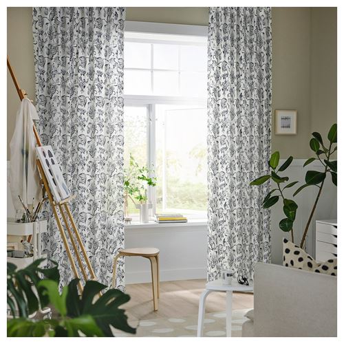 IKEA - DOVREFIBBLOR, background curtain, 1 pair, white-dark blue, 145x300 cm