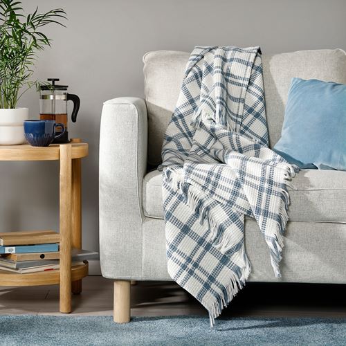 IKEA - SIKELVINGE, throw, white blue-check, 130x170 cm