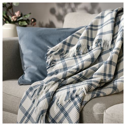 IKEA - SIKELVINGE, throw, white blue-check, 130x170 cm