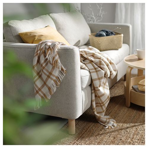 IKEA - SIKELVINGE, throw, white dark beige-check, 130x170 cm