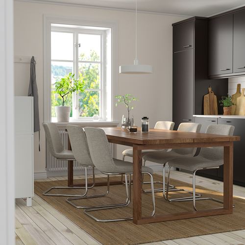 IKEA - MÖRBYLANGA/LUSTEBA, yemek masası takımı, meşe kaplama/kahverengi-Viarp bej-kahverengi, 6 sandalyeli