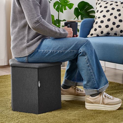 IKEA - KJUGE, pouffe with storage, knisa dark grey