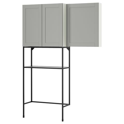 IKEA - ENHET, shelving combination for laundry room and bathroom, gray-anthracite, 140x32x204 cm