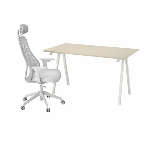 IKEA - TROTTEN/MATCHSPEL, gaming desk and chair, beige-white light grey