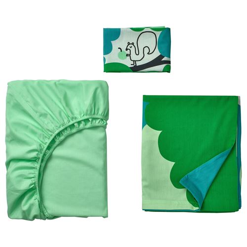 IKEA - GRÖNFINK, quilt cover/pillowcase for cot, green-turquoise, 60x120 cm