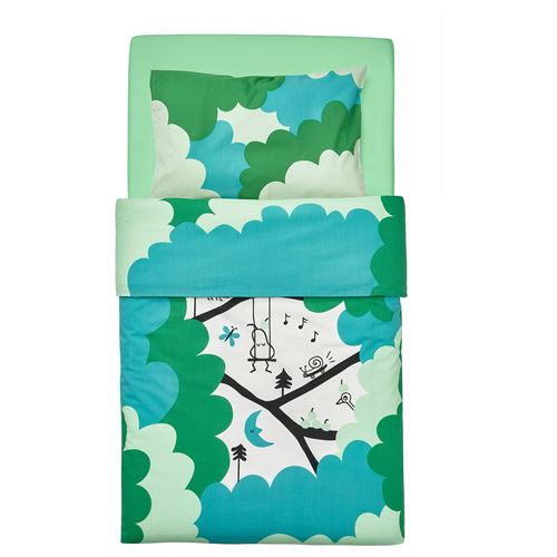 IKEA - GRÖNFINK, quilt cover/pillowcase for cot, green-turquoise, 60x120 cm