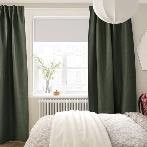 IKEA - ANNAKAJSA, blackout curtain, 1 pair, dark green, 145x300 cm