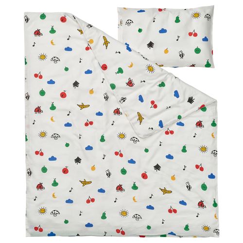 IKEA - GRÖNFINK, quilt cover/pillowcase for cot, multicolour, 110x125/35x55 cm