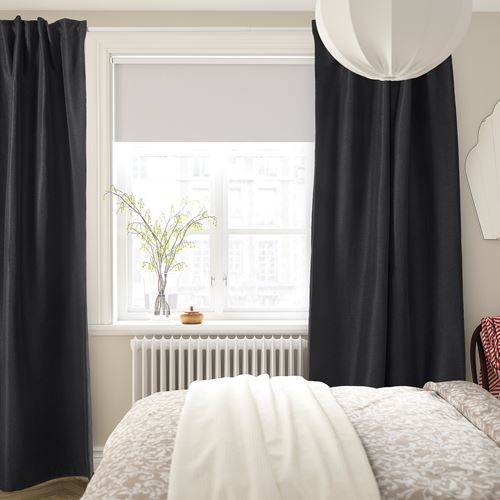 IKEA - ANNAKAJSA, blackout curtain, 1 pair, anthracite, 145x300 cm