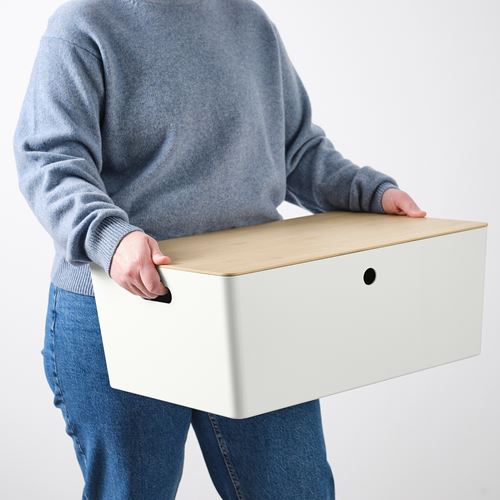 IKEA - KUGGIS, box with lid, white-bamboo, 37x54x21 cm