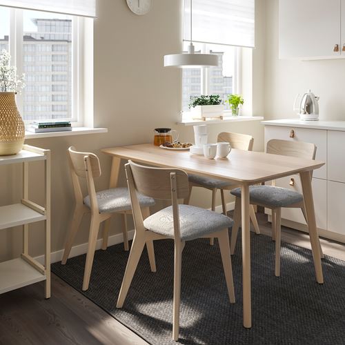 IKEA - LISABO, kitchen table set, ash-Tallmyra white black, 4 chairs