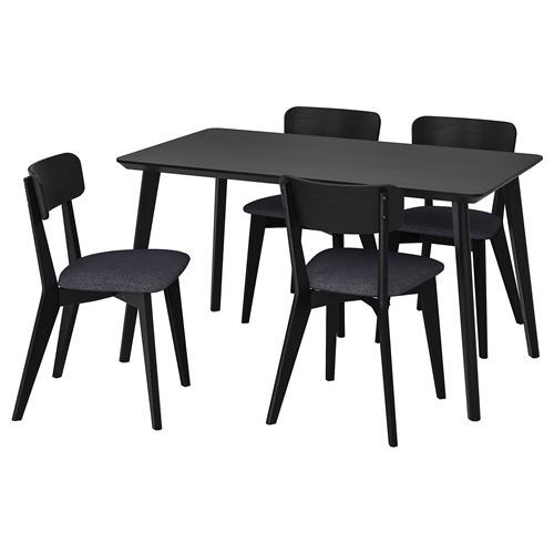 IKEA - LISABO, kitchen table set, black-Tallmyra black grey, 4 chairs