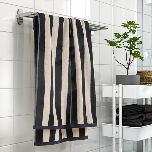 IKEA - SLANHÖSTMAL, bath sheet, black/beige, 70x140 cm