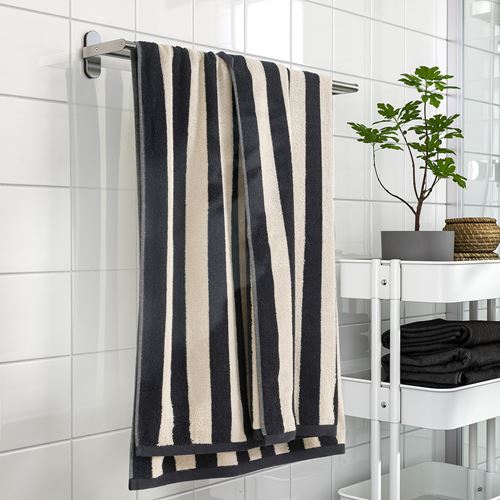 IKEA - SLANHÖSTMAL, bath sheet, black/beige, 100x150 cm