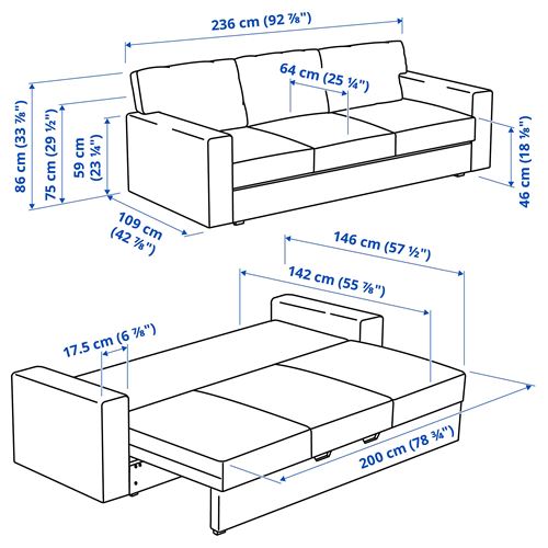 IKEA - BARSLÖV, 3'lü yataklı kanepe, tibbleby açık gri-turkuaz