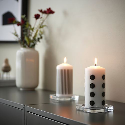 IKEA - FENOMEN, block candle, black-white, 14 cm